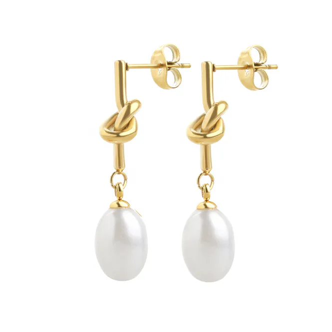 Hovedbilde AGDA - HOOP PEARL EARRINGS STAINLESS STEEL