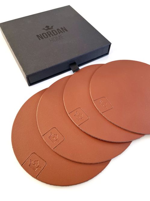 Hovedbilde Glassbrikker i skinn, 4pk Brun